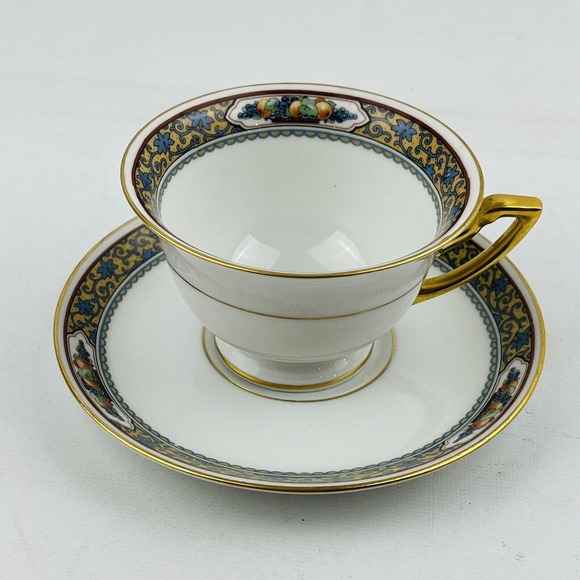 Thomas Bavaria Harvest Footed Cup & Saucer Set Fruit Blue Scroll Gold Rim - Picture 3 of 15